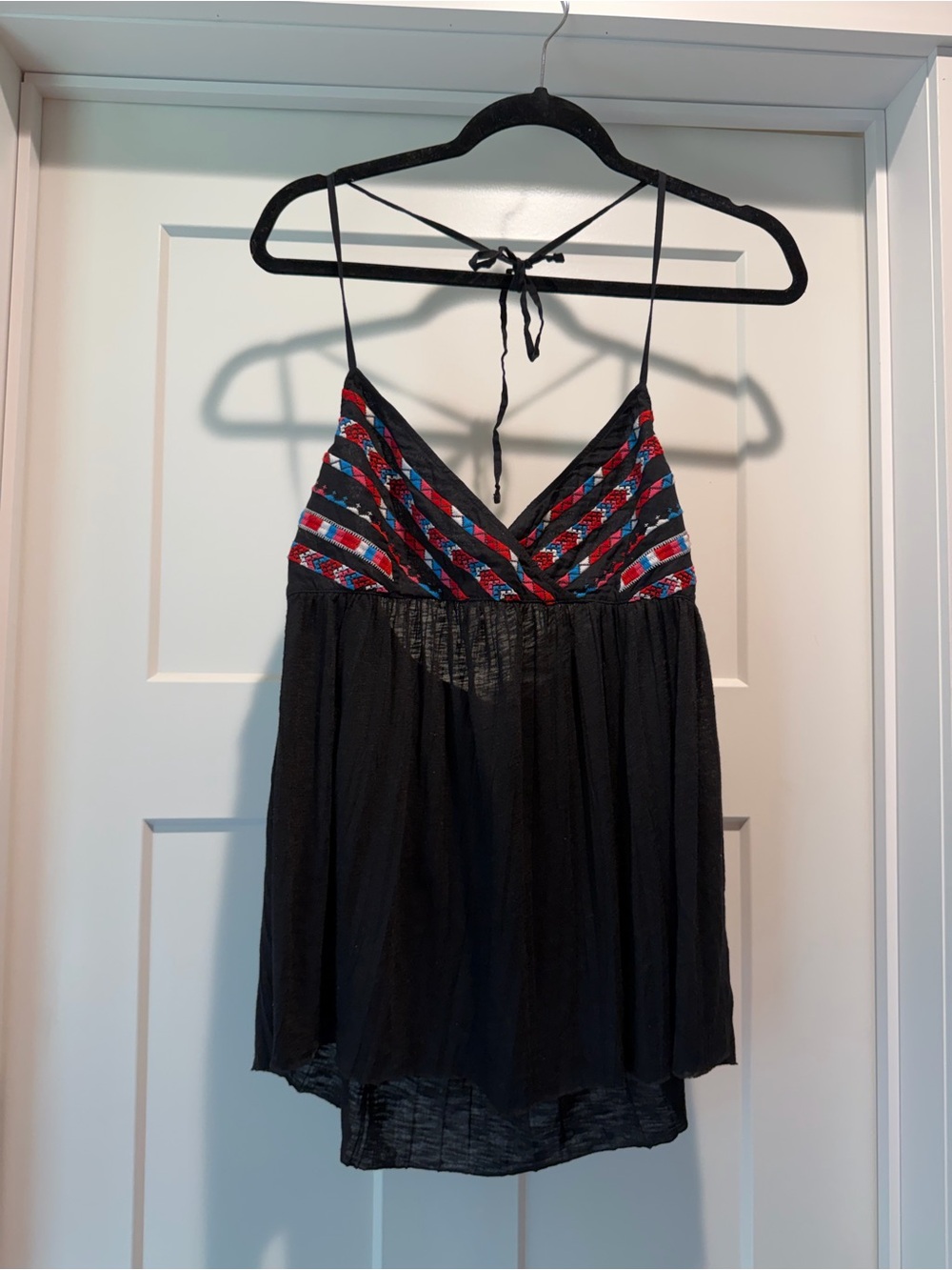 American Eagle Outfitters Black Halter Camisole with Pink & Blue Patterned Bust